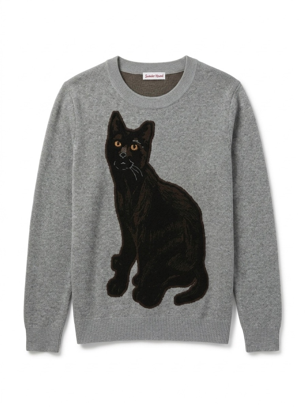 Sweater Hound Black Cat Knit Sweater Medium Gray Graphic Crewneck Pullover EUC - Picture 3 of 6